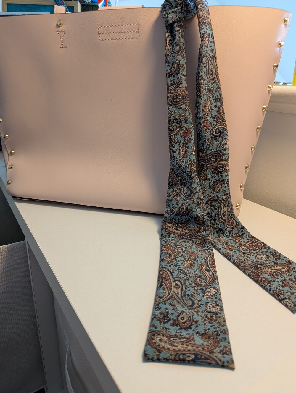 Lands' End 100% Silk Skinny Scarf Blue Paisley Print Neck Scarf